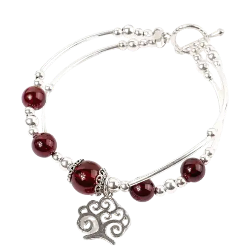 Vòng tay bông tuyết phối đá garnet mix bạc