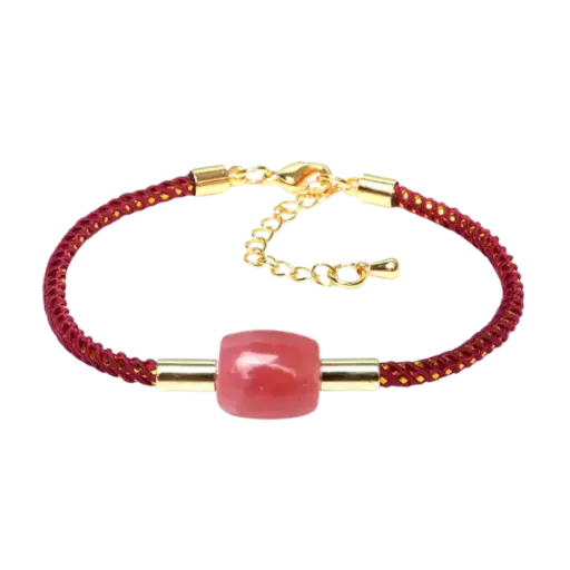 Vòng tay dây vải phối charm ngọc bọc bạc cao cấp mix bạc