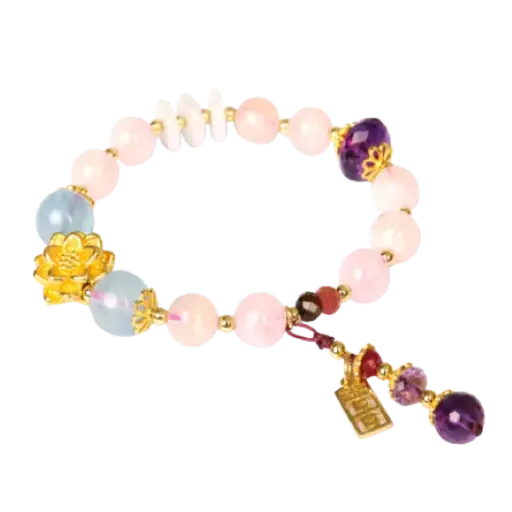 Vòng tay đá aquamarine mix đá thạch anh hồng mix bạc