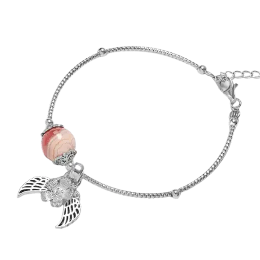 Vòng tay đá Đào Hoa phối đôi cánh bạc