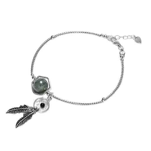 Vòng tay đá Thạch anh tóc xanh phối Chuông gió