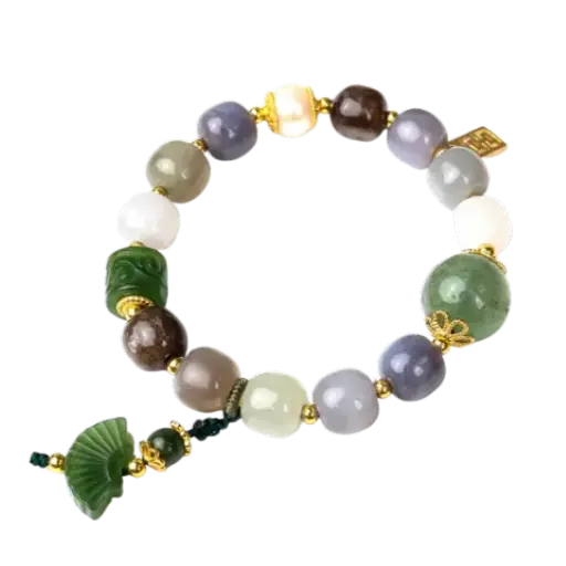 Vòng tay ngọc hòa điền phối đá thạch anh dâu xanh mix bạc