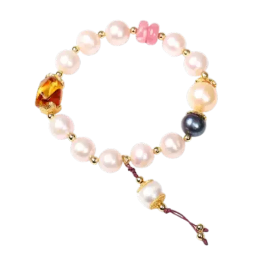 Vòng tay ngọc trai phối hổ phách thời trang mix bạc