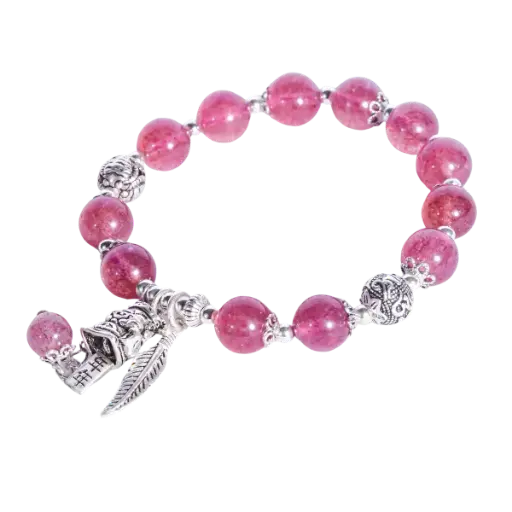 Vòng bạc mix đá thạch anh dâu hồng