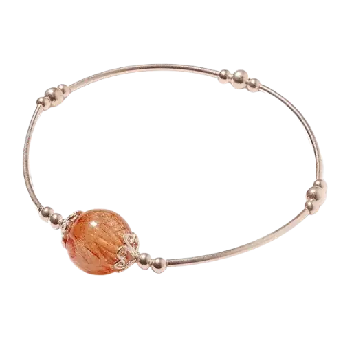 Vòng tay bạc 1 hạt đá thạch anh tóc đỏ mix bạc