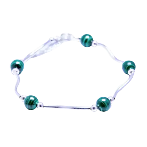 Vòng tay bạc đá Khổng tước 5 hạt Mệnh Mộc