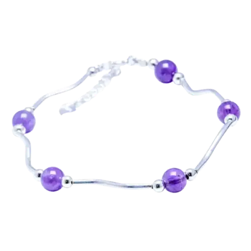 Vòng tay bạc đá Thạch anh tím 5 hạt Mệnh Thổ