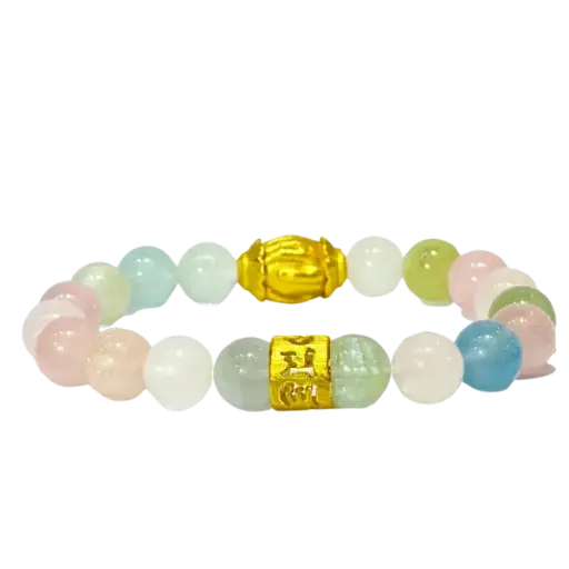 Vòng đá Beryl đa sắc phối Charm Đại bi thủ ấn mix Lục tự đại minh chú trụ