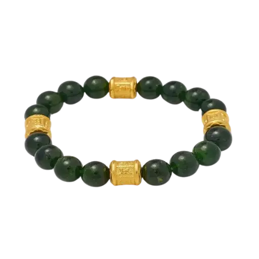 Vòng Đá Diopside 5A Phối Charm Vàng 24k Trụ Chú Bình An