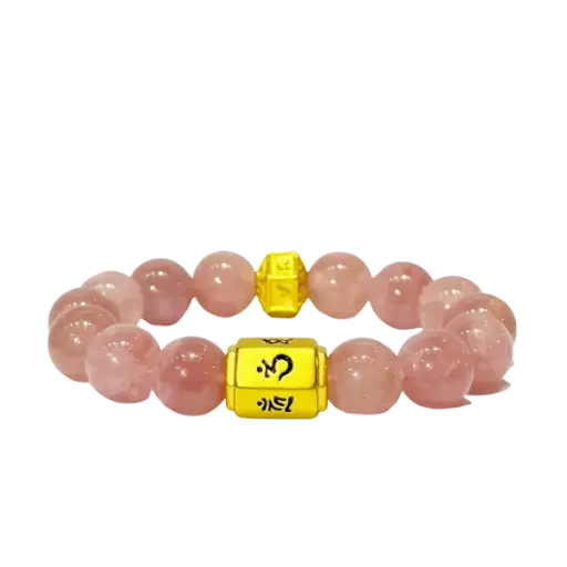 Vòng đá Thạch anh dâu phối charm Lục tự đại minh chú trụ lục giác