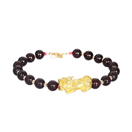 Vòng đá thạch anh phối Charm Tỳ Hưu vàng 24K