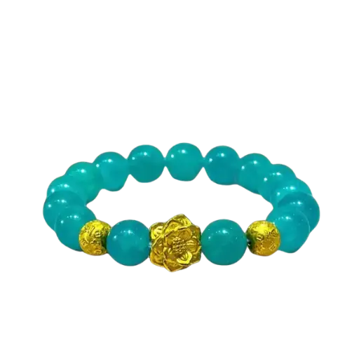 Vòng mix đá Amazonite phối hoa sen mix hột tròn LV