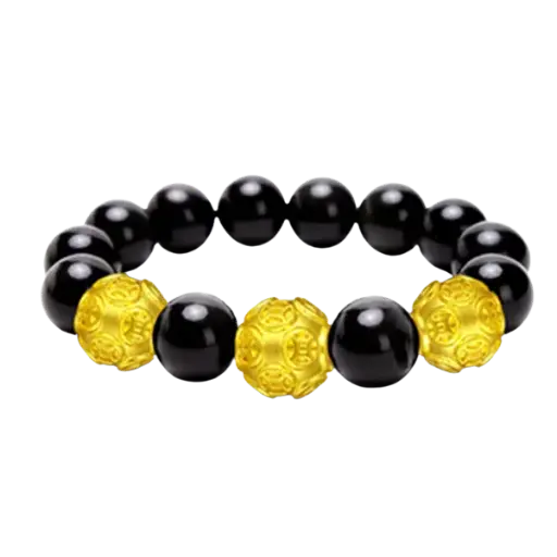 Vòng tay đá thạch anh đen mix hột kim tiền – May mắn – Tài lộc