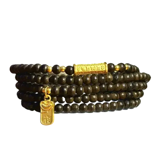 Vòng gỗ trầm hương đen phối Charm Trụ Chú Bình An mix Mặt dây Phát tài 1 đêm