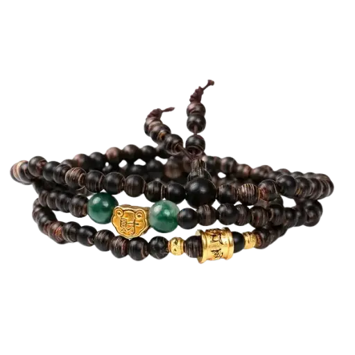 Vòng gỗ trầm hương phối lục tự đại minh chú mix đá – May mắn – Tài lộc