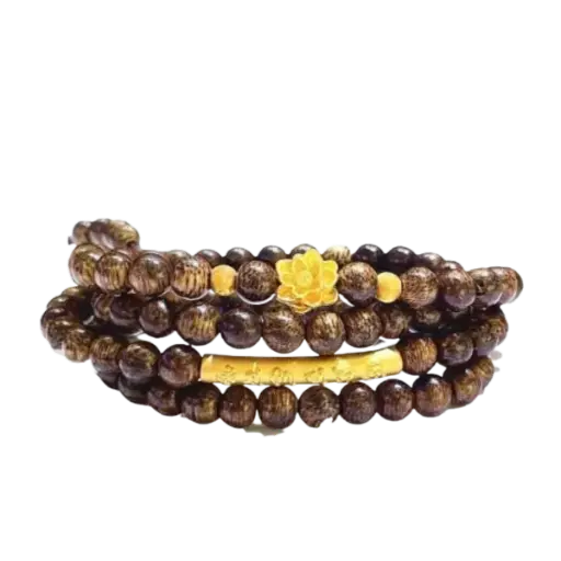 Vòng gỗ Trầm Tốc Vườn 6mm phối Charm Hoa sen mix Lục tự đại minh chú