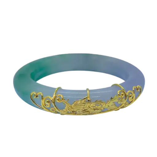 [AG6102.V001.002] Vòng Ngọc Phỉ Thúy Bọc Vàng 18K Chim Phụng Hoàng