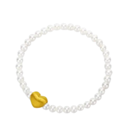 Vòng tay Ngọc trai thiên nhiên Phối Trái tim vàng 24K