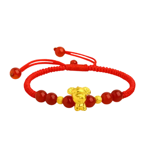 Vòng tay charm vàng 24K Dê vàng kết hợp Bi nhám