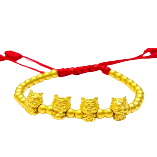 Vòng Tay Phối 4 Charm Vàng 24k Kim Thìn mix Bi vàng may mắn