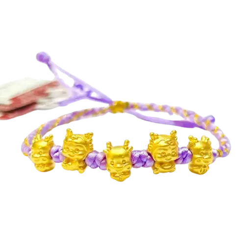 Vòng Tay Phối 5 Charm Vàng 24k Kim Thìn Phong thủy