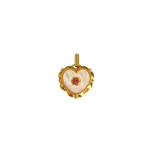 [AG7502.M168.514] Mặt dây Vàng 18K Golden Heart đính đá đỏ