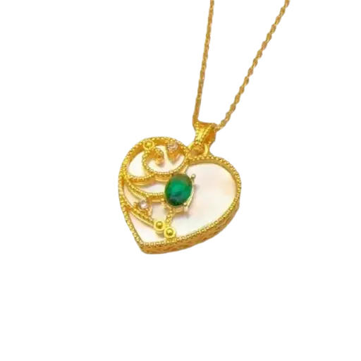[AG7502.M168.529] Mặt dây Vàng 18K Golden Heart đính đá xanh lá