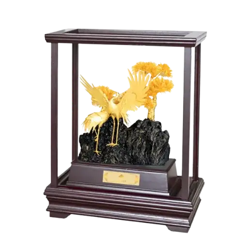 [AO9992.Q266.00019] Tượng mạ Vàng 24K Tùng Hạc Diên Niên