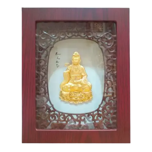 [AO9992.Q053.T001] Tranh Mạ Vàng 24K Quan Thế Âm Bồ Tát Bình An