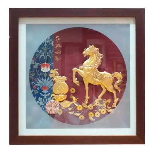 [AO9992.Q180.T004] Tranh Mạ Vàng 24K Mã Đáo Thành Công May Mắn