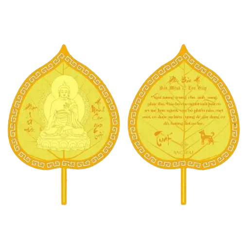 [AO9992.Q011.B003] Lá Bồ Đề Phật Hộ Mệnh Mạ Vàng 24K Tuổi Tuất