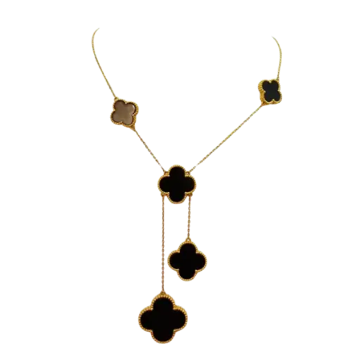 [AG7502.D168.607HC] Dây chuyền vàng 18K Golden Leaf 5 hoa lớn (Bản dày) – Màu đen