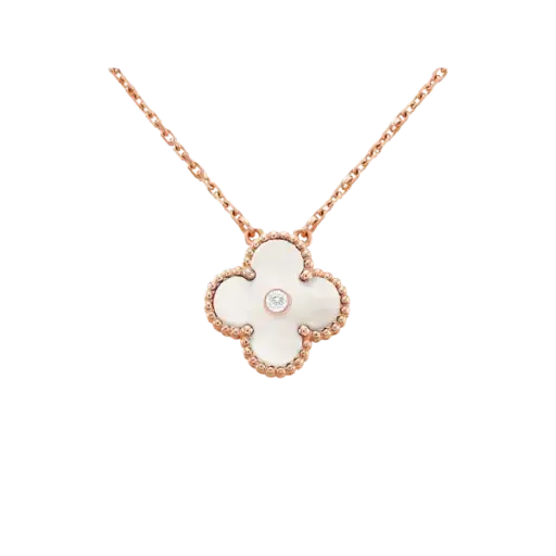 [AG7502.M168.516_WHI] Dây chuyền Vàng 18K Golden Leaf 15mm Nhụy đính đá – Màu trắng