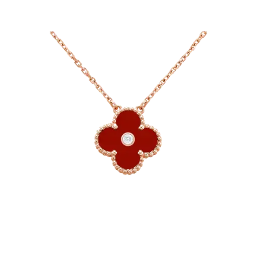 [AG7502.M168.516_RED] Dây chuyền Vàng 18K Golden Leaf 15mm Nhụy đính đá – Màu đỏ