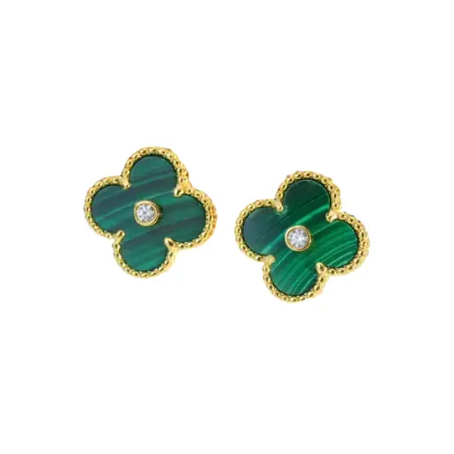 [AG7502.B168.506] Bông tai vàng 18K Golden Leaf 13mm Nhụy Đính Đá – Màu Xanh Lá